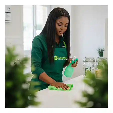 JuKaro cleaning team member ready for service
